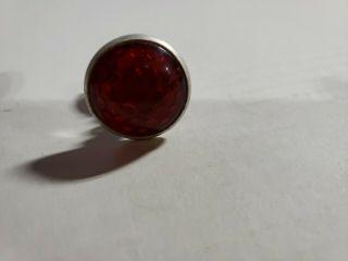 Vintage Antique Motorcycle Accessory Old License Plate Glass Jewel Red Reflector