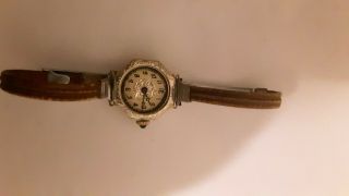 Antique Vintage 14kt Gold Ladies Octagon Shaped Swiss Watch With Leather Band