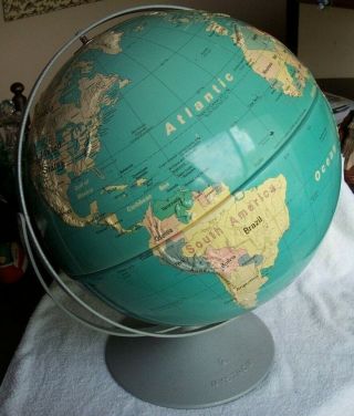 Vintage Nystrom 16 " Dual Swivel World Globe W/ Raised Relief Terrain