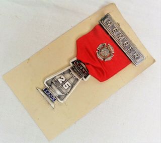 Vintage Medal / Ribbon 1938 Volunteer Firemen Association Nj Ny 25th Anniversary
