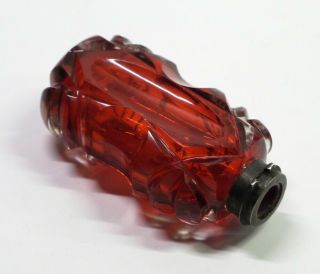 Victorian Antique Ruby Glass Facet Cut Perfume Bottle.