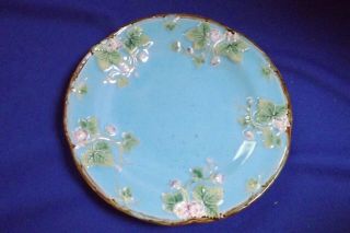 3 Antique Majolica George Jones Plate Strawberry Flowers & Leaves 2 With Chips