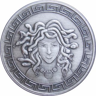 1 Oz.  999 Silver Coin Medusa Greek Mythology Girl Antiqued Limited Memento