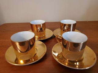 Vintage Porcelain Gold Demitasse Tea Cups Saucers Set Of 4