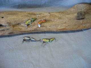 Vintage/antique Fishing Lures - 4 Old Baits - Rocky Lures - Jtd - 3 Colors - Great Con