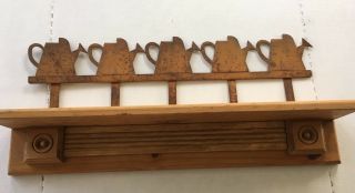 Vintage Solid Wood Wall Shelf With Laser Cut Watercan 