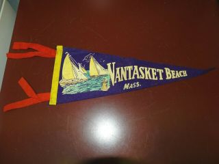 Vintage Souvenir Pennant,  Nantasket Beach,  Mass,  Felt,  Purple,  Yellow,  Red