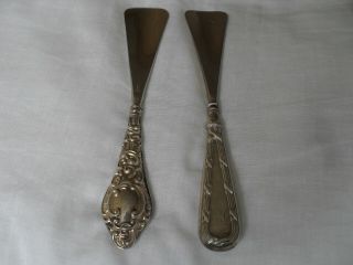 2 Antique Solid Silver Handled Shoe Horns Hallmarked 1905 And 1912