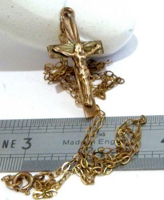 Antique Vintage 9ct Gold Cross Pendant & Chain Necklace Scrap Gold Or Wear,