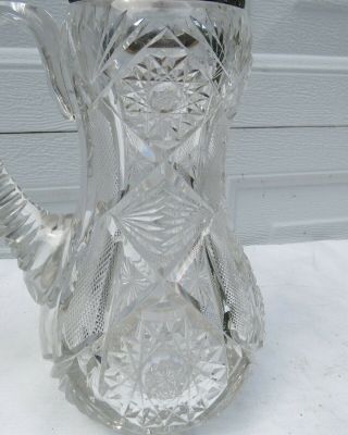 Antique Victorian Brilliant Cut Glass pitcher sterling top 2