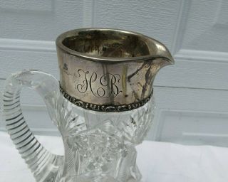 Antique Victorian Brilliant Cut Glass pitcher sterling top 4