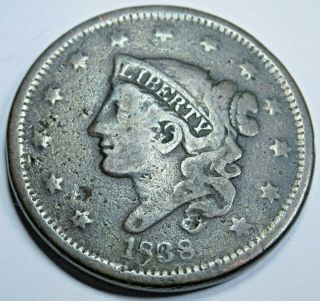 1838 G - Vg Us Large Cent Antique Us Currency Old U.  S.  Penny Money Coin Usa