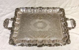 19th C.  25” Repousse Silver On Copper Footed Butler Serving Tray 3.  9 Kg,