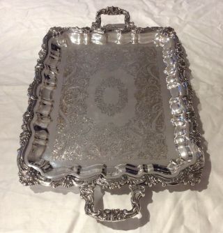 19th C.  25” Repousse Silver On Copper Footed Butler Serving Tray 3.  9 Kg, 2