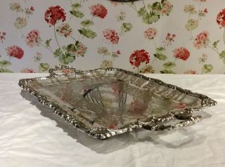 19th C.  25” Repousse Silver On Copper Footed Butler Serving Tray 3.  9 Kg, 3