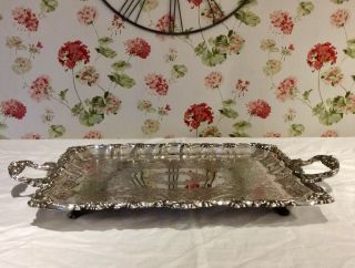 19th C.  25” Repousse Silver On Copper Footed Butler Serving Tray 3.  9 Kg, 4