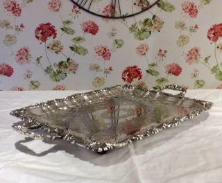 19th C.  25” Repousse Silver On Copper Footed Butler Serving Tray 3.  9 Kg, 5