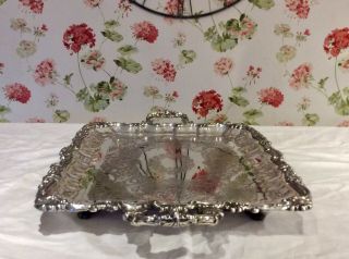 19th C.  25” Repousse Silver On Copper Footed Butler Serving Tray 3.  9 Kg, 6