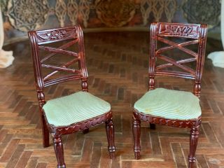 Miniature Dollhouse Vintage Early Fantastic Merchandise Chairs Green Crossback