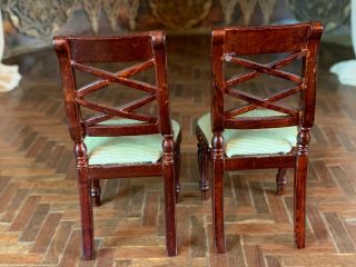 Miniature Dollhouse Vintage EARLY Fantastic Merchandise Chairs Green Crossback 2
