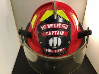 Nas Whiting Field Captains Cairns 1010 Firefighter Fire Helmet W/ Shield - Red