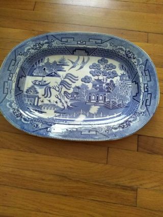 Large Antique Blue Willow Serving Platter Tray England Pagoda