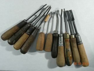 (9) Checkering Tools & (2) Gouges Antique Gun Smithing Tools