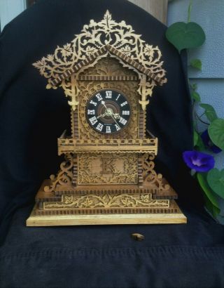 Antique Wood Scrolled Germany Mantel Clock Signed By Duane Lovely