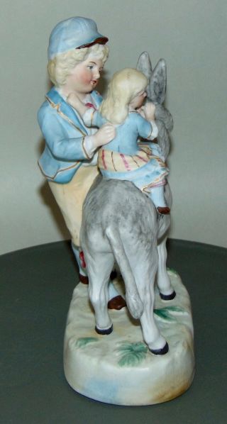 ANTIQUE VICTORIAN Figurine BOY HOLDING LITTLE SISTER ON A DONKEY Bisque GERMANY? 4