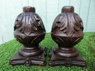 Pair Mid 18thc Gothic Wooden Oak Finials With Flowers,  Leaves C1760s