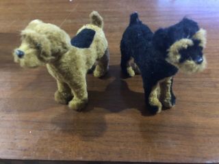 Pair Antique Vintage Miniature Terriers Dog Mohair 3.  5”