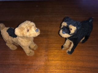 Pair Antique Vintage Miniature Terriers Dog Mohair 3.  5” 2