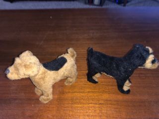 Pair Antique Vintage Miniature Terriers Dog Mohair 3.  5” 3