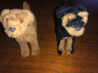 Pair Antique Vintage Miniature Terriers Dog Mohair 3.  5” 4