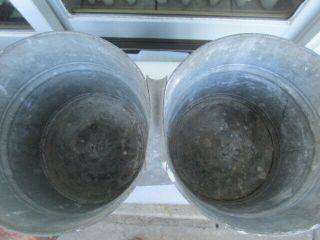 Vintage Wheeling Twin Pail Galvanized Double Connected Buckets Milking 2