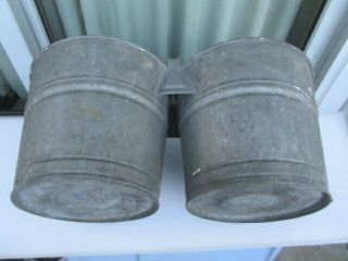 Vintage Wheeling Twin Pail Galvanized Double Connected Buckets Milking 4