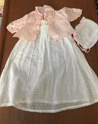 Vtg Tiny Tears Doll Christening Gown,  Jacket And Hat