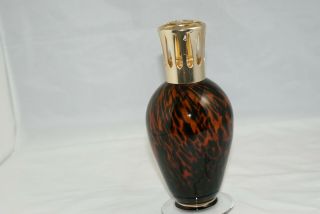 Art Glass Brown Leopard Glass Catalytic Fragrance Lamp Infuser Gold Crown