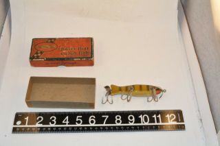 Old Early Wooden Shakespeare Nu Crip Injured Minno Lure And Box Photo Finish