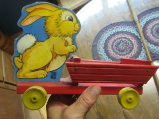 Antique Wood Pull Toy Fischer Price East Aurora Ny Rabbit