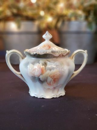 Antique 1880s R S Prussia Double Lidded Handle Sugar Bowl.
