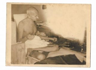 Mahatma Gandhi - Pose With Personal Charkha - Rare Photograph - Big Size.