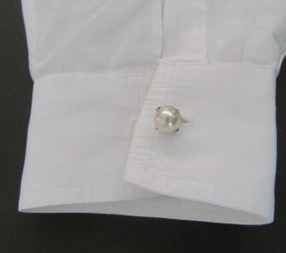 Faux White Pearl Unisex Cuff Links Antiqued Gold Tone Setting - Vintage Cufflinks