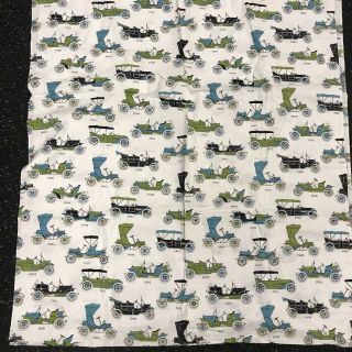 Vintage Cotton Fabric Remnant Antique Cars With Dates