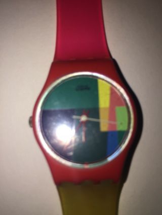 Vintage 80s Neon Plaid Swiss Wrist Swatch Watch Bracelet Needs battery NR 3