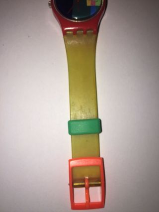 Vintage 80s Neon Plaid Swiss Wrist Swatch Watch Bracelet Needs battery NR 4