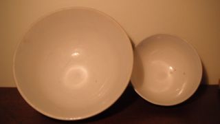 2 Antique Blue and White Striped Mocha ware Bowls from England 3