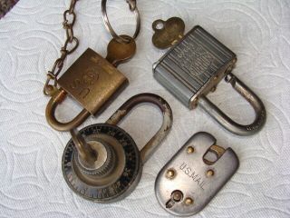 5x Locks Us Mail Yale Towne Y&t Corbin Eagle Padlock Vintage Antique 3 W/ Keys