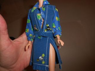 Vintage Barbie Clone Pretty Blue Sexy Cowgirl Skirt Vest Set W/ Floral Blouse