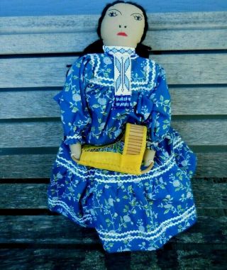 Vintage Native American Doll Of San Carlos W Cradleboard & Baby W Beaded Jewelry